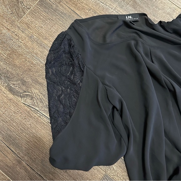 I.N. San Francisco Size Medium Black Blouse Lace Half Balloon Sleeves Womens - Picture 3 of 6